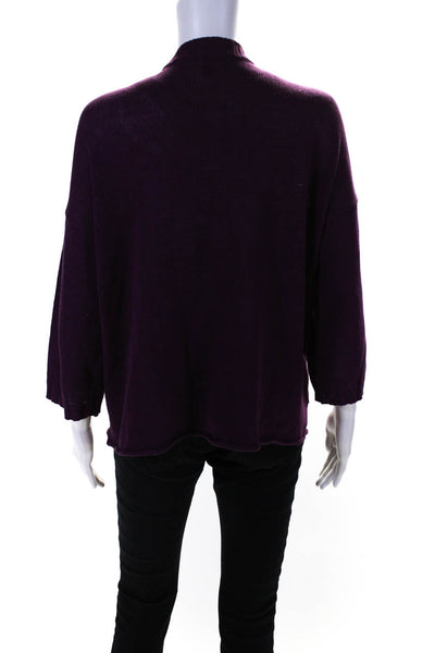 Eileen Fisher Womens 3/4 Sleeve Open Front Cardigan Sweater Purple Linen Small