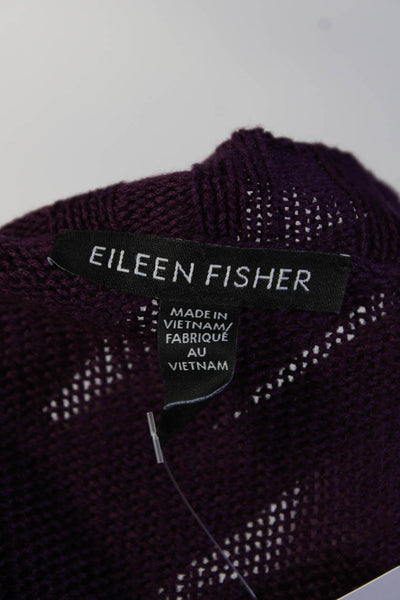 Eileen Fisher Womens 3/4 Sleeve Open Front Cardigan Sweater Purple Linen Small