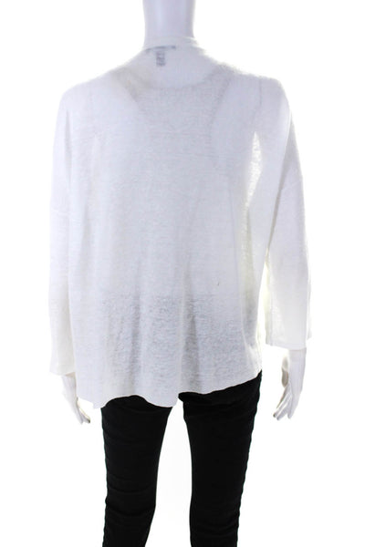 Eileen Fisher Womens 3/4 Sleeve Open Knit Cardigan Sweater White Linen Medium