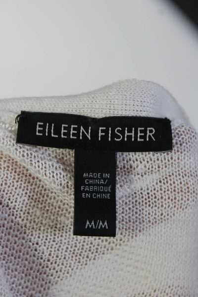 Eileen Fisher Womens 3/4 Sleeve Open Knit Cardigan Sweater White Linen Medium