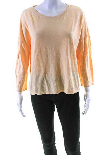 Eileen Fisher Womens Long Sleeve Scoop Neck Tee Shirt Yellow Cotton Size PM