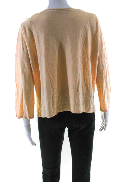 Eileen Fisher Womens Long Sleeve Scoop Neck Tee Shirt Yellow Cotton Size PM