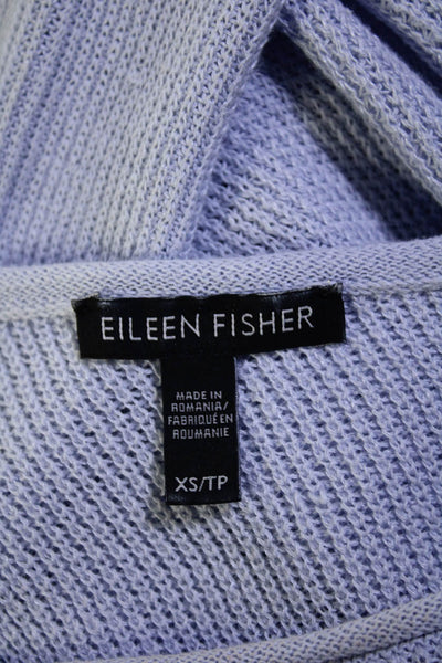 Eileen Fisher Womens Long Sleeve Open Knit Boat Neck Sweater Blue Linen Size XS