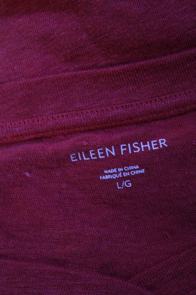 Eileen Fisher Womens 3/4 Sleeve V Neck Linen Tee Shirt Red Size Large