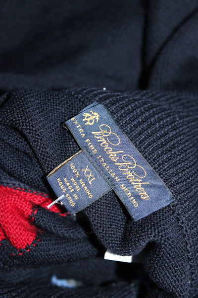 Brooks Brothers Mens Merino Wool Argyle Print Collared Sweater Navy Size 2XL