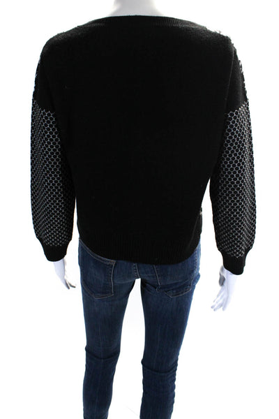 Mason Womens Houndstooth V Neck Long Sleeved Pullover Sweater Black White Size P