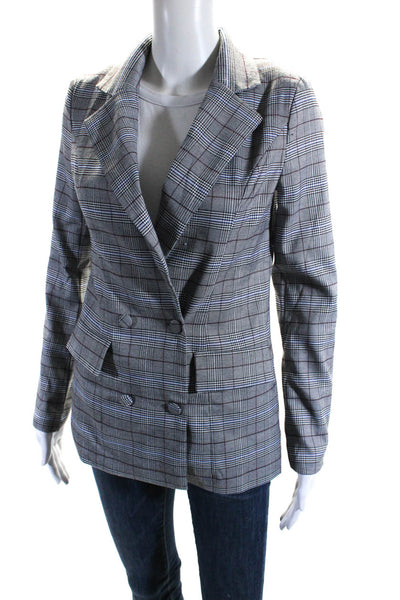 Majorelle Womens Houndstooth Buttoned Double Breasted Blazer Gray Red Size XS