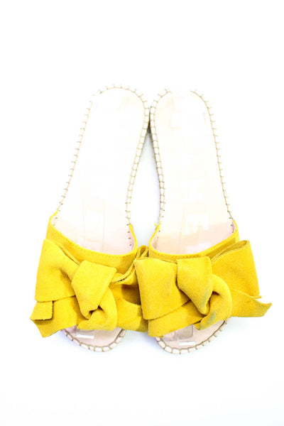 Manebi Women's Round Toe Suede Bow Flat Slides Sandals Yellow Size 9