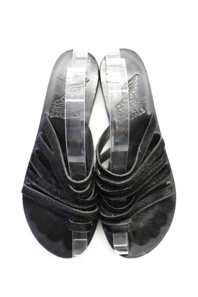 Ancient Greek Sandals Women's Round Toe Strappy Flat Sandals Black Size 9