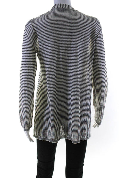 Eileen Fisher Womens Open Knit Striped Cardigan Sweater White Black Size Small