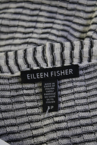 Eileen Fisher Womens Open Knit Striped Cardigan Sweater White Black Size Small