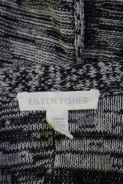 Eileen Fisher Womens Open Front Cardigan Sweater Gray Black Linen Size XS