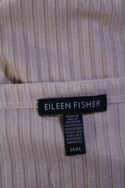 Eileen Fisher Womens Long Sleeve Scoop Neck Ribbed Shirt Beige Size Medium