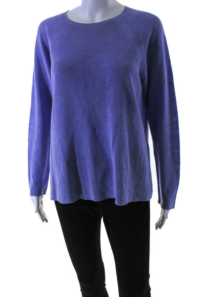 Eileen Fisher Womens Pullover Crew Neck Sweatshirt Purple Linen Size Small