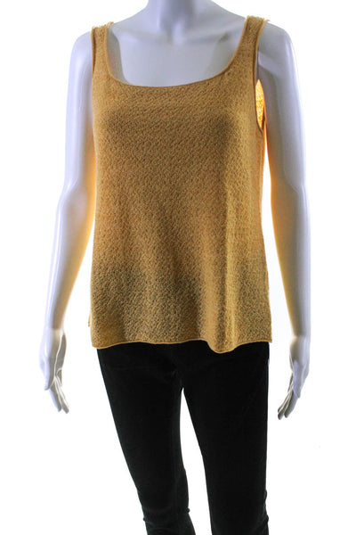 Eileen Fisher Womens Scoop Neck Open Knit Tank Top Yellow Wool Size Medium