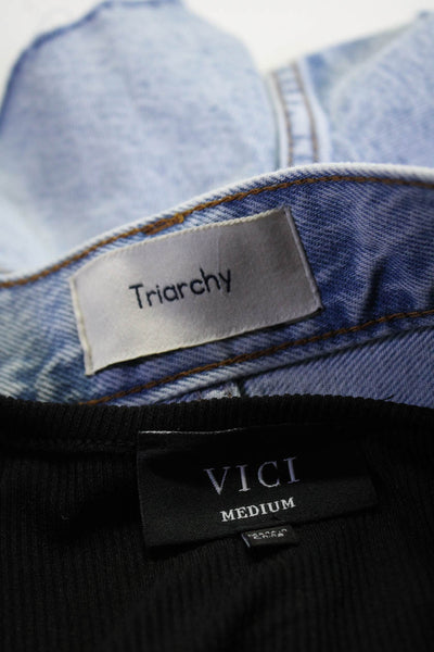 Vici Triarchy Womens Denim Shorts Black Crystal Detail Tank Top Size M 26 Lot 3