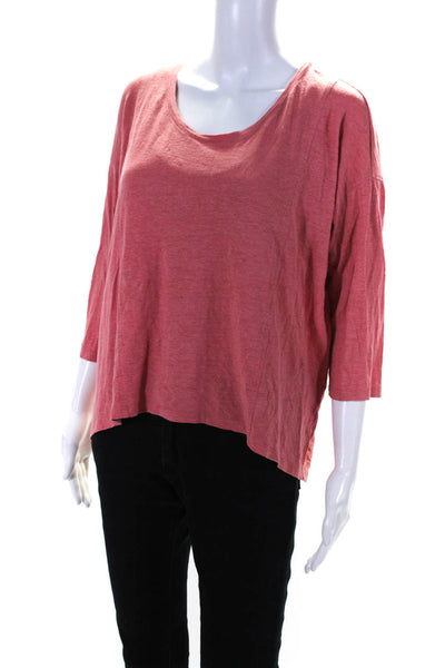 Eileen Fisher Womens 3/4 Sleeve Scoop Neck Linen Tee Shirt Pink Size Small