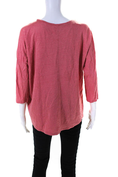 Eileen Fisher Womens 3/4 Sleeve Scoop Neck Linen Tee Shirt Pink Size Small