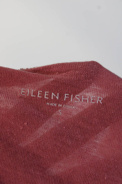 Eileen Fisher Womens 3/4 Sleeve Scoop Neck Linen Tee Shirt Pink Size Small