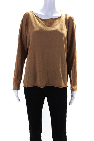 Eileen Fisher Womens Long Sleeve Scoop Neck Oversized Shirt Brown Size Medium