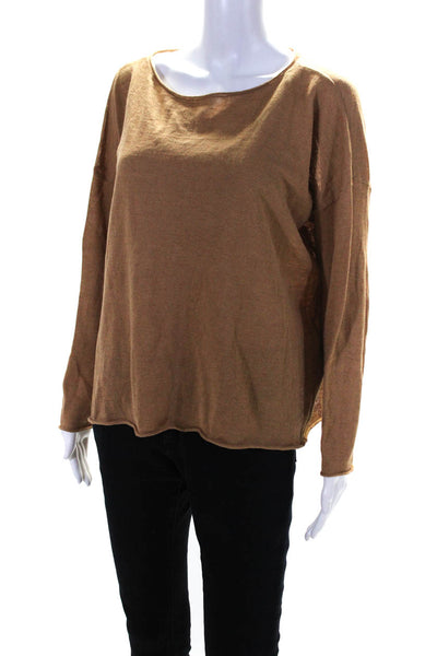 Eileen Fisher Womens Long Sleeve Scoop Neck Oversized Shirt Brown Size Medium