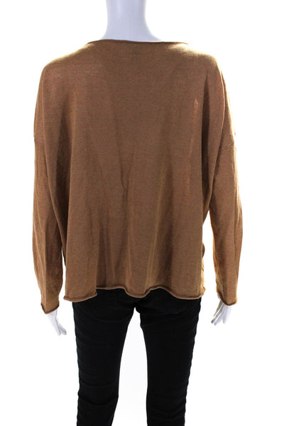 Eileen Fisher Womens Long Sleeve Scoop Neck Oversized Shirt Brown Size Medium