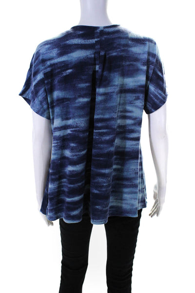 Donna Karan New York Womens Short Sleeve V Neck Abstract Shirt Blue Size Large