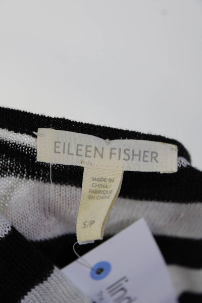 Eileen Fisher Womens Oversized Scoop Neck Stripe Linen Sweater White Black Small