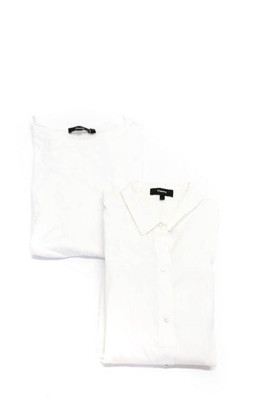 Theory Womens Cotton Blend Collared Button Up Blouse Top White Size S Lot 2