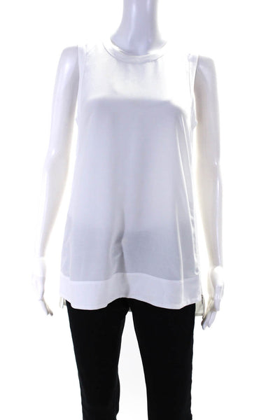 Helmut Lang Womens Side Zipper Round Neck Sleeveless Blouse Top White Size S