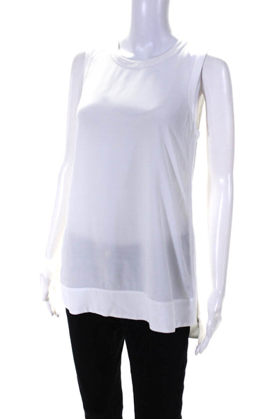 Helmut Lang Womens Side Zipper Round Neck Sleeveless Blouse Top White Size S