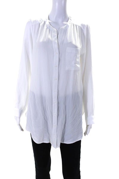 Pleione Womens Buttoned Cuff Long Sleeve Round Neck Blouse Top White Size M