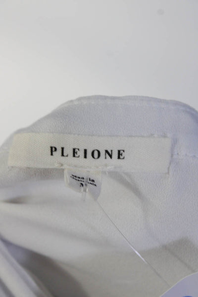 Pleione Womens Buttoned Cuff Long Sleeve Round Neck Blouse Top White Size M