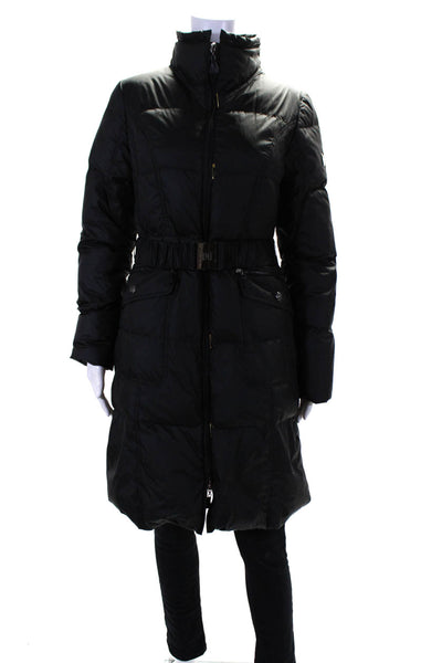 Dawn Levy Womens Ruched Belted Snapped Buttoned Zip Puffer Coat Black Size M