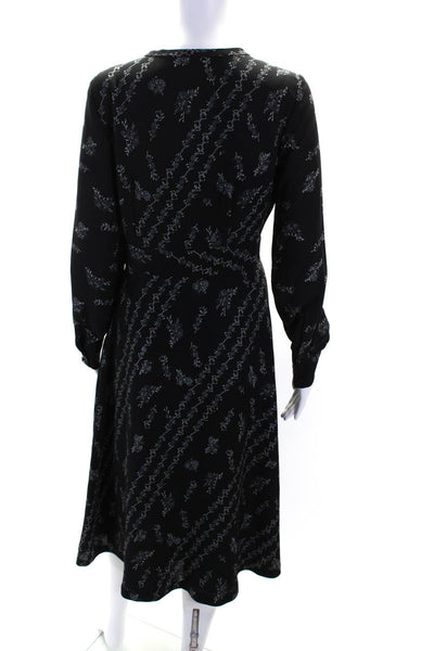 Club Monaco Women's V-Neck Long Sleeves Floral Midi Dress Black Size 2