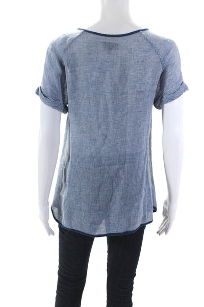 Frame Shirt Womens Short Sleeve Lace Up Scoop Neck Blouse Blue Size M