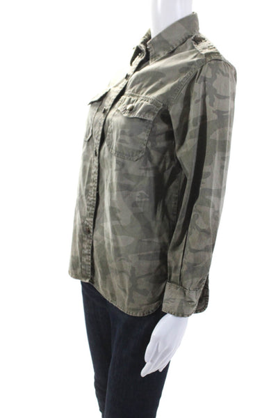 Current/Elliott Womens Cotton Camouflage Print Button Down Shirt Green Size 0