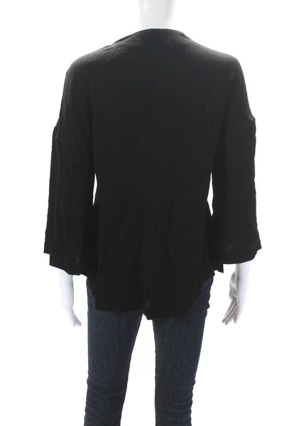 IRO Womens Tied Lace Up V Neck Lace Trim 3/4 Sleeved Blouse Top Black Size 36