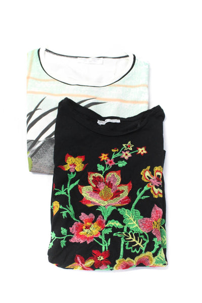 Zara Basic Collection Womens Embroidered Floral Shirts Black White Size S Lot 2