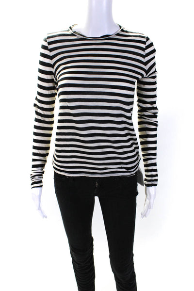 Proenza Schouler Womens Striped Long Sleeves Tee Shirt Black White  Size Small