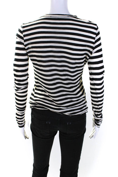 Proenza Schouler Womens Striped Long Sleeves Tee Shirt Black White  Size Small