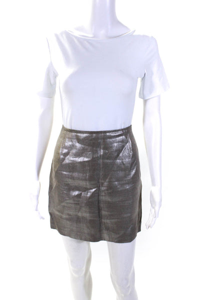 Elie Tahari Womens Linen Mini Skirt Silver Beige Size 4
