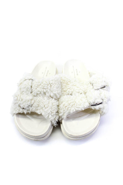 Comfy Studio Womens Faux Shearling Double Buckle Renuar Slides White Size 6US 36