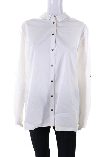 Elie Tahari Womens Cotton Collared Long Sleeve Boyfriend Shirt Top White Size L