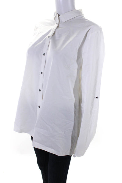 Elie Tahari Womens Cotton Collared Long Sleeve Boyfriend Shirt Top White Size L