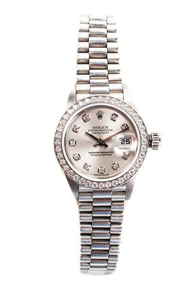 Rolex Womens 950 Platinum Diamond Pave Oyster Datejust Perpetual President Watch