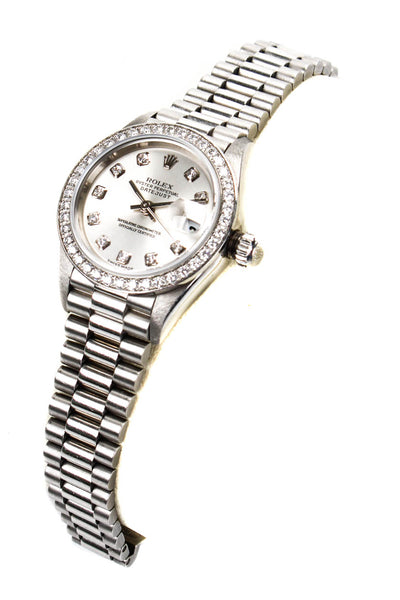 Rolex Womens 950 Platinum Diamond Pave Oyster Datejust Perpetual President Watch