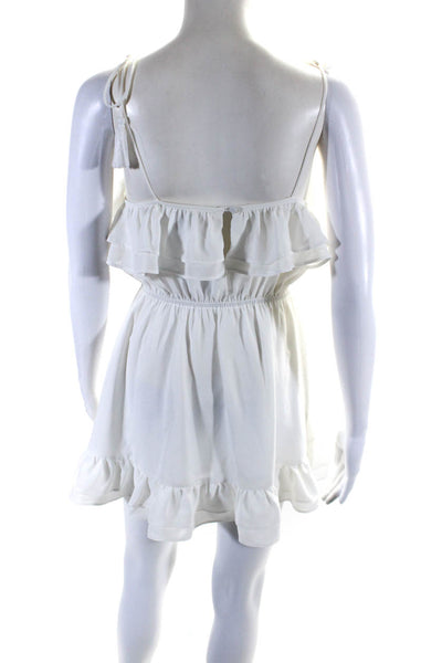 Aqua Women's Scoop Neck Spaghetti Straps Ruffle Tiered Mini Dress White Size XS