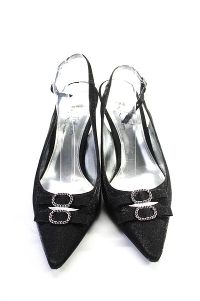The Touch of Nina Womens Pointed Toe Bow Accent Slingback Heels Black Size 7.5