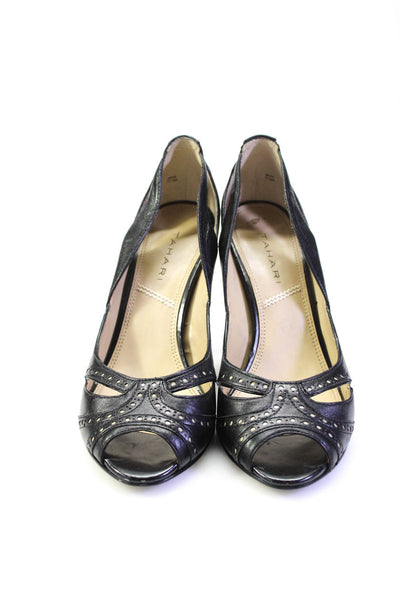 Tahari Womens Black Peep Toe Textured Slip On Heels Pumps Shoes 7.5M